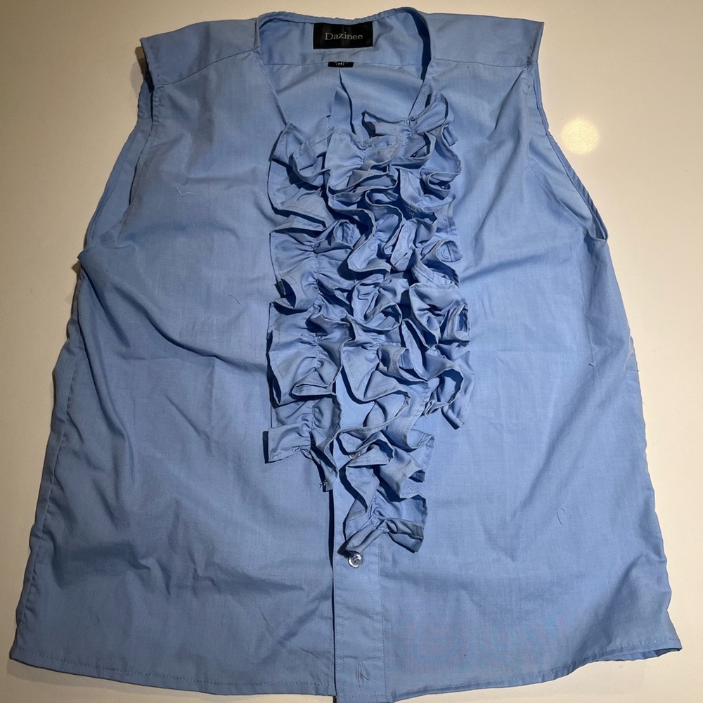 Poor Things Inspired Blue Ruffle Button Up Top